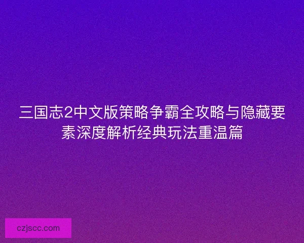 三国志2中文版策略争霸全攻略与隐藏要素深度解析经典玩法重温篇